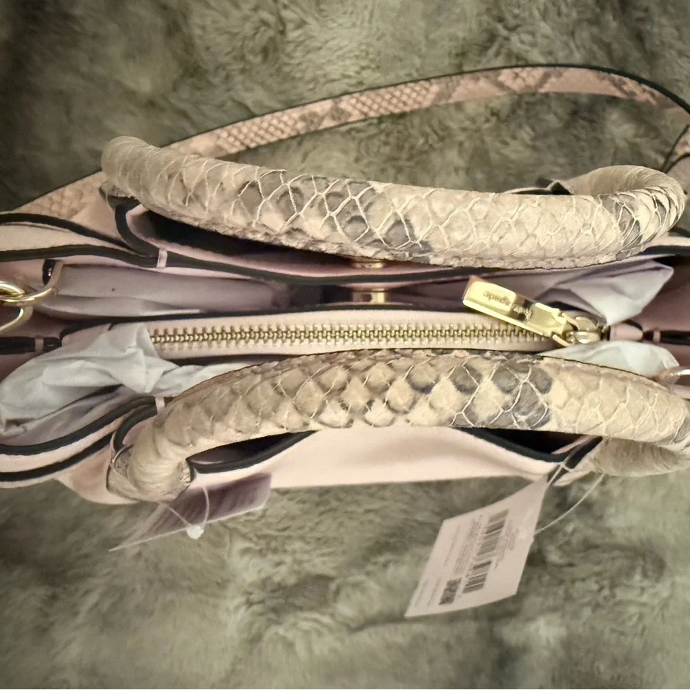 kate spade Pale Pink Pebbled Leather Satchel with Snake-Embossed Trim